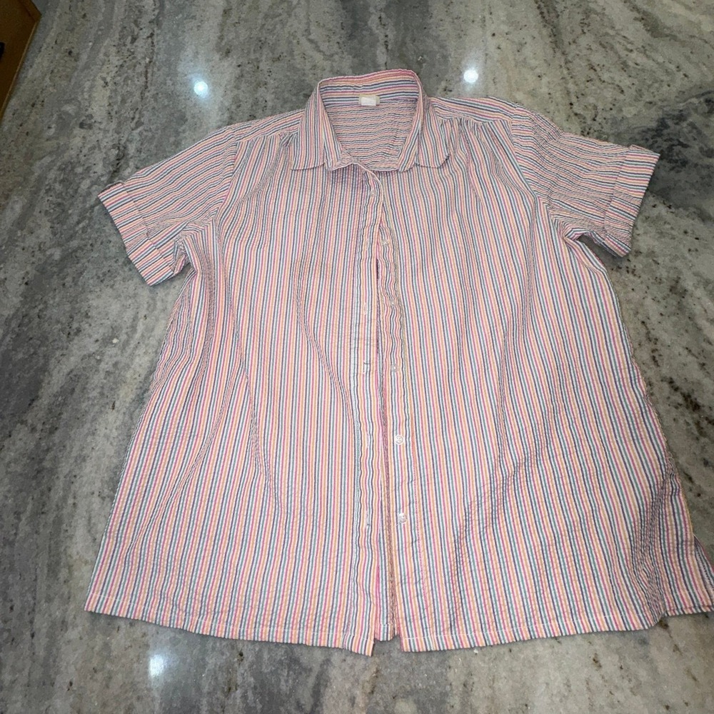 Vintage Bocabay Women's‎ XL Pastel Striped Short Sleeve Button Down Spring Beach